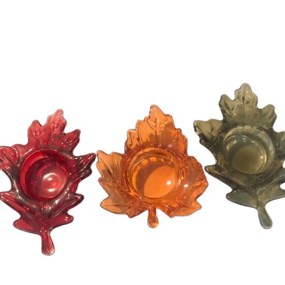 3 Fall Leaves Glass LED Tea Light Votive Candle Holders - Picture 6 of 6